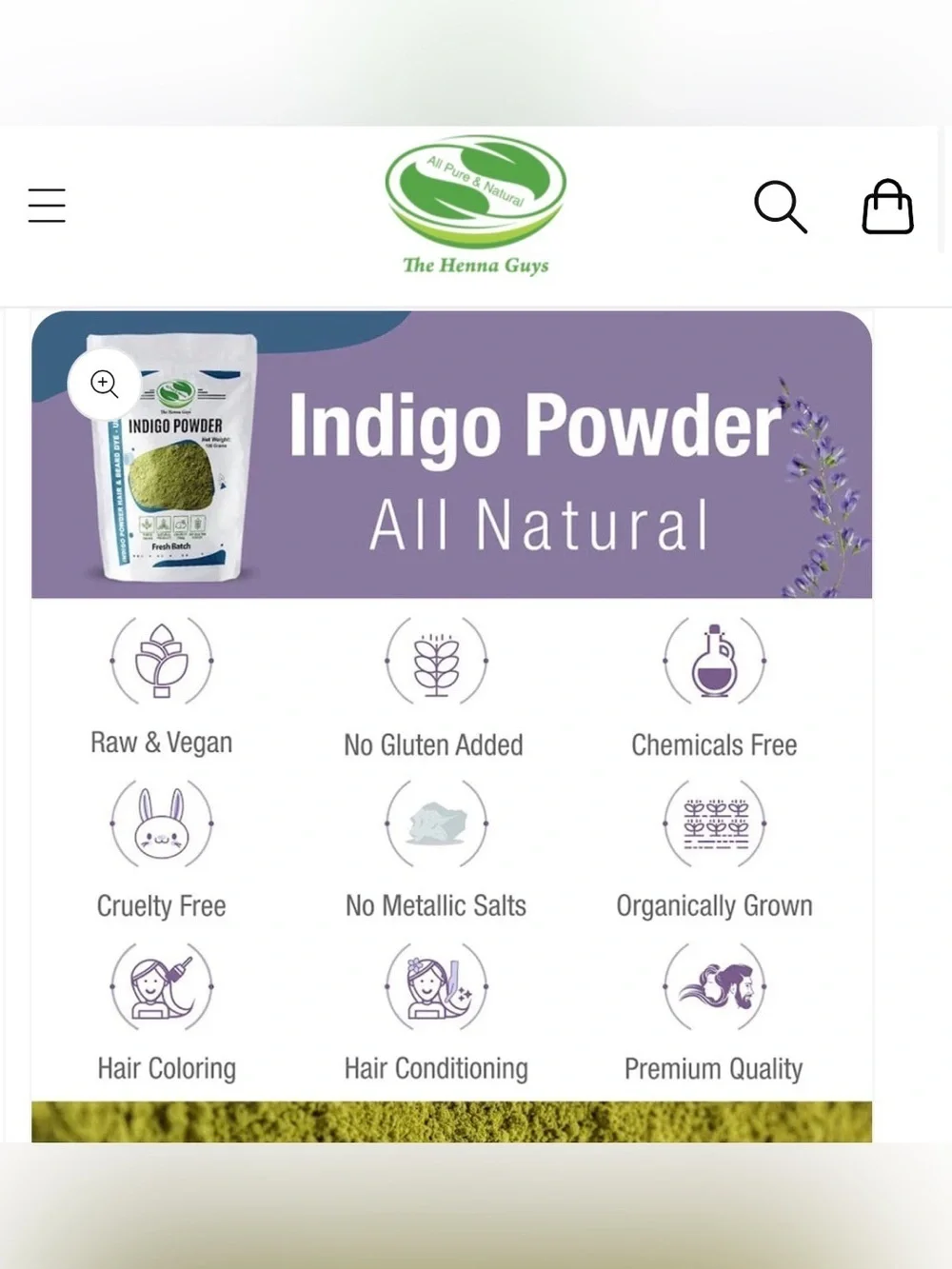 The Henna Guys Indigo Powder Vegan Hair & Beard Dye - Unisex 100 Grams